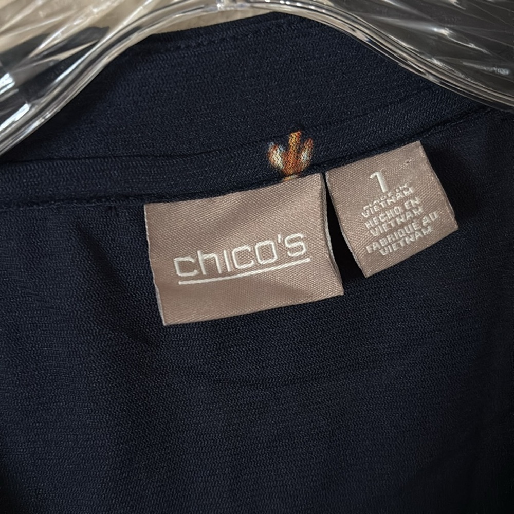 CHICOS Womens Knit Top 3/4 Sleeve Blue/Yellow Lace-Up, Medium, Chicos Size 1 - Picture 4 of 6